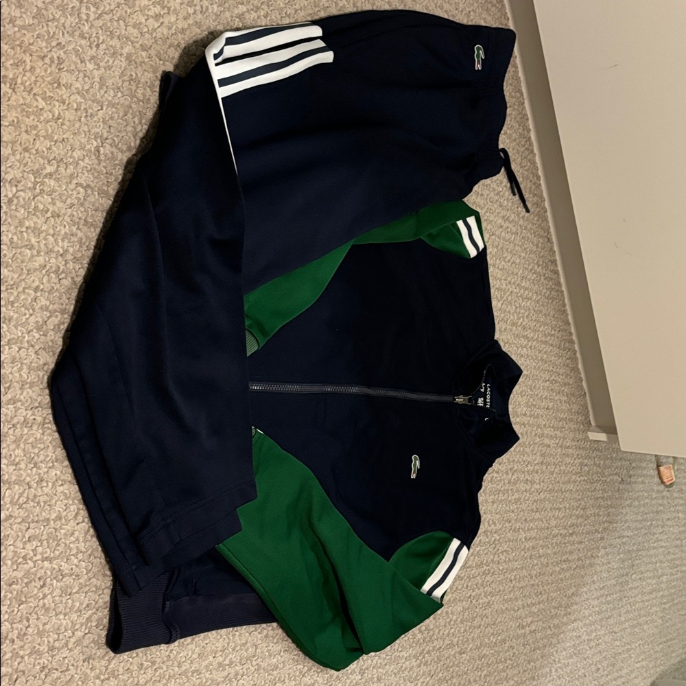 Lacoste Navy and Green Zip-Up Windbreaker Jacket - Picture 2 of 3